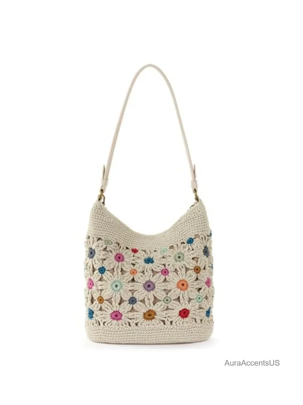 Hand Crochet Women's Hobo Bag Large Purse with Zipper Pocket